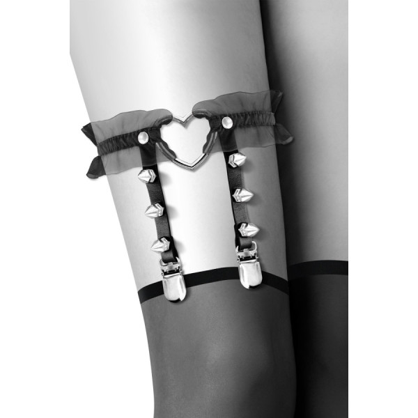 Jarretière noire avec coeur pointes et tulle 